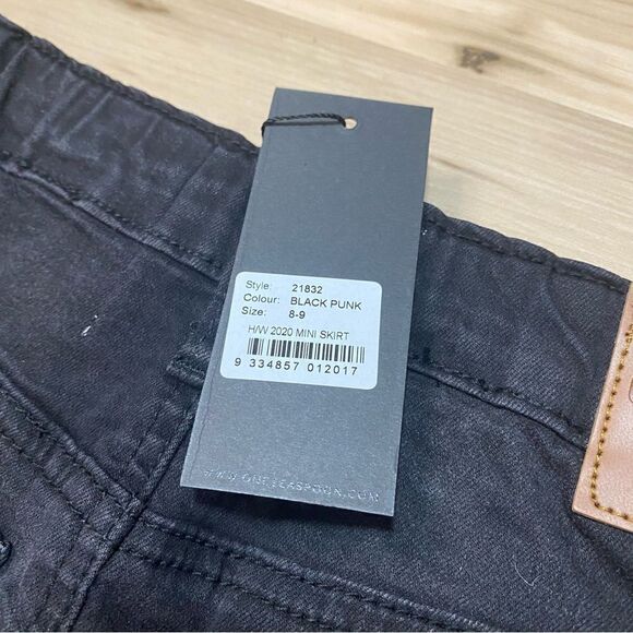 One Tea Spoon KIDS BLACK PUNK 2020 MINI STRETCH HIGH WAIST DENIM SKIRT size 8-9 - Picture 5 of 10
